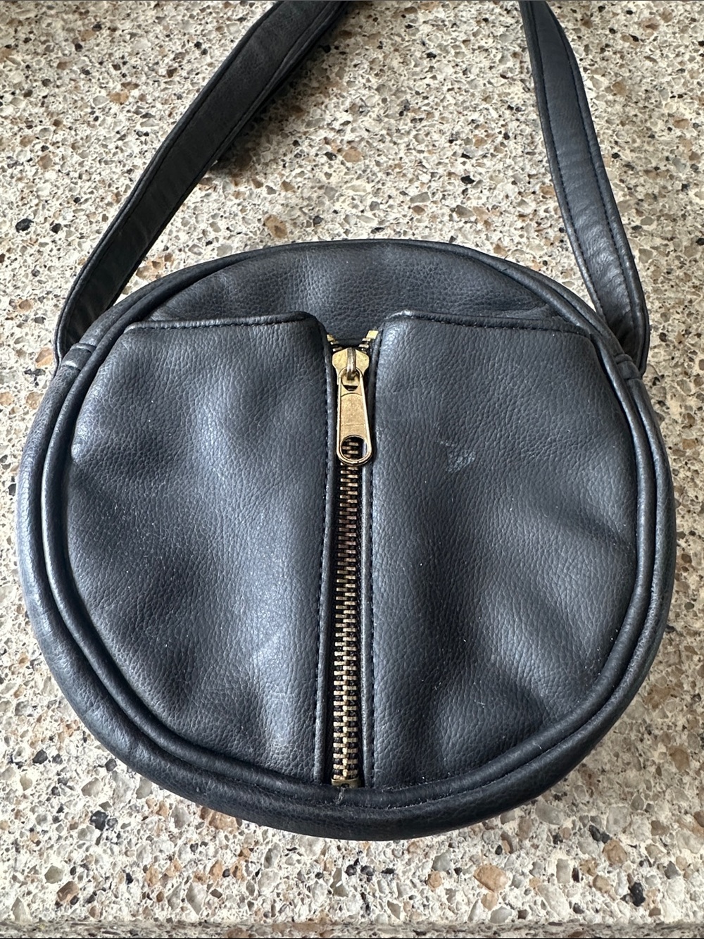 Monet Black Leather Crossbody with Gold-Tone Zipper
